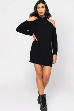 Tobi Half Thought Cold Shoulder Sweater Mini Dress - Vintage Blue