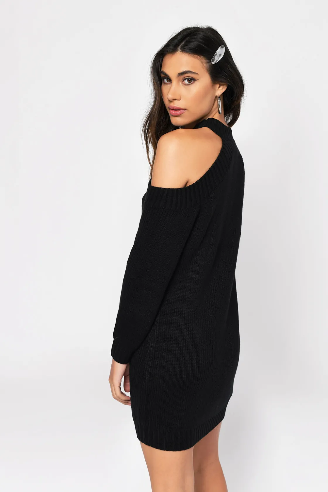 Tobi Half Thought Cold Shoulder Sweater Mini Dress - Vintage Blue
