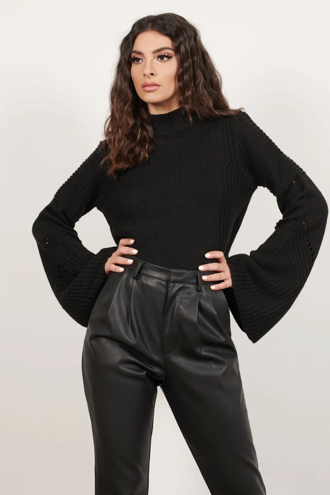 Tobi Handle With Flare Turtleneck Sweater - Rose