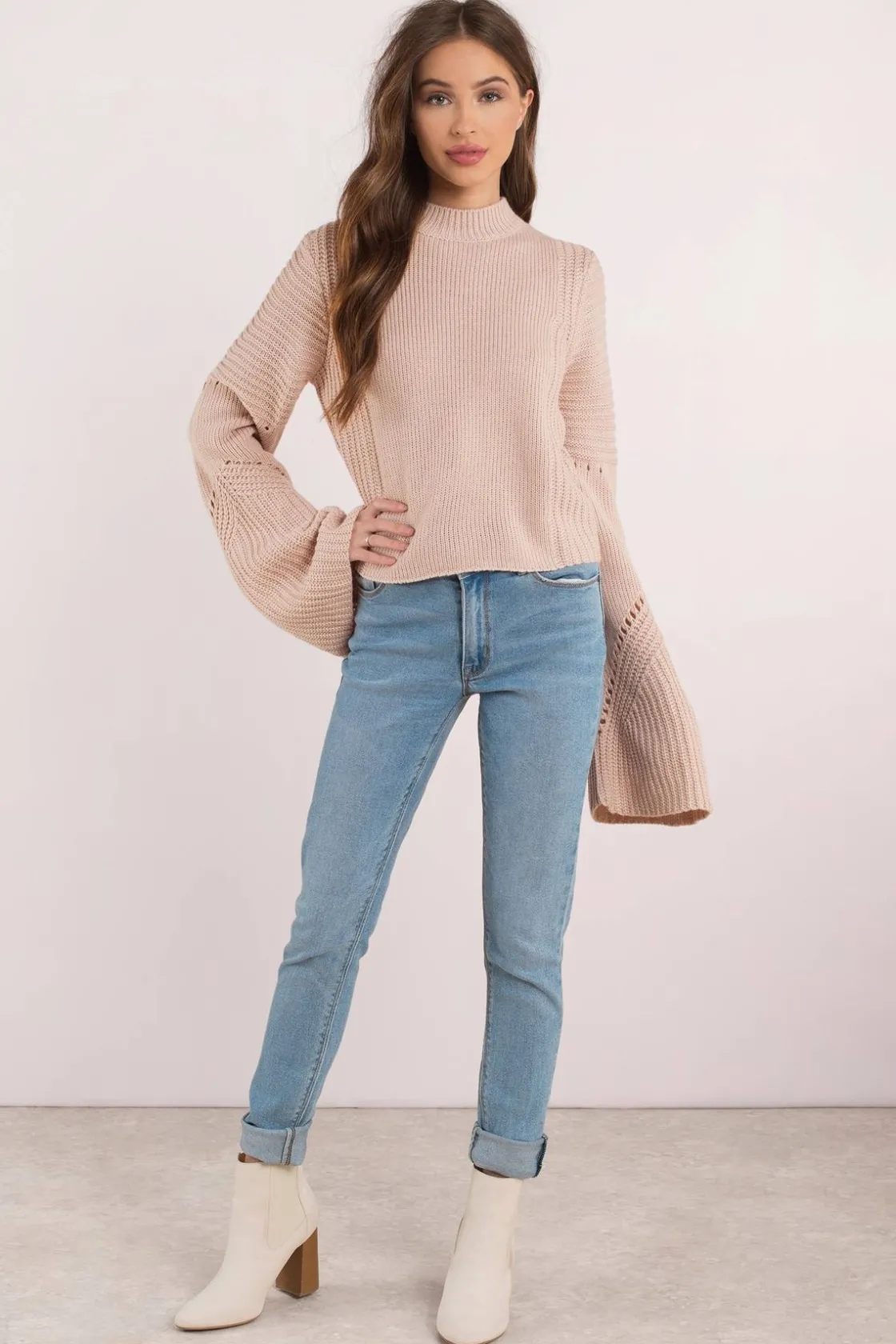 Tobi Handle With Flare Turtleneck Sweater - Rose