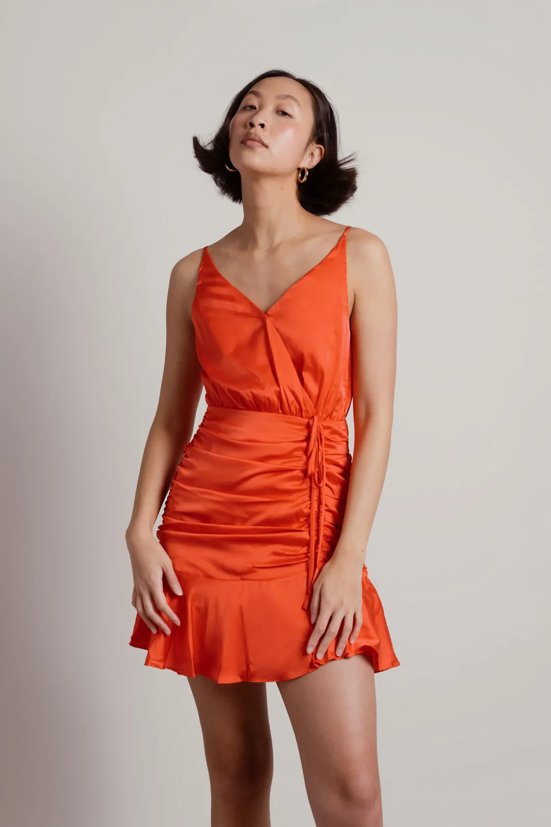 Tobi Hard To Leave Ruched Satin Mini Dress -