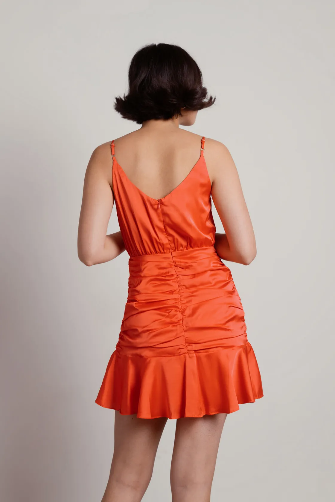 Tobi Hard To Leave Ruched Satin Mini Dress -