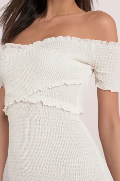 Tobi Harlow Off The Shoulder Smocked Mini Dress -