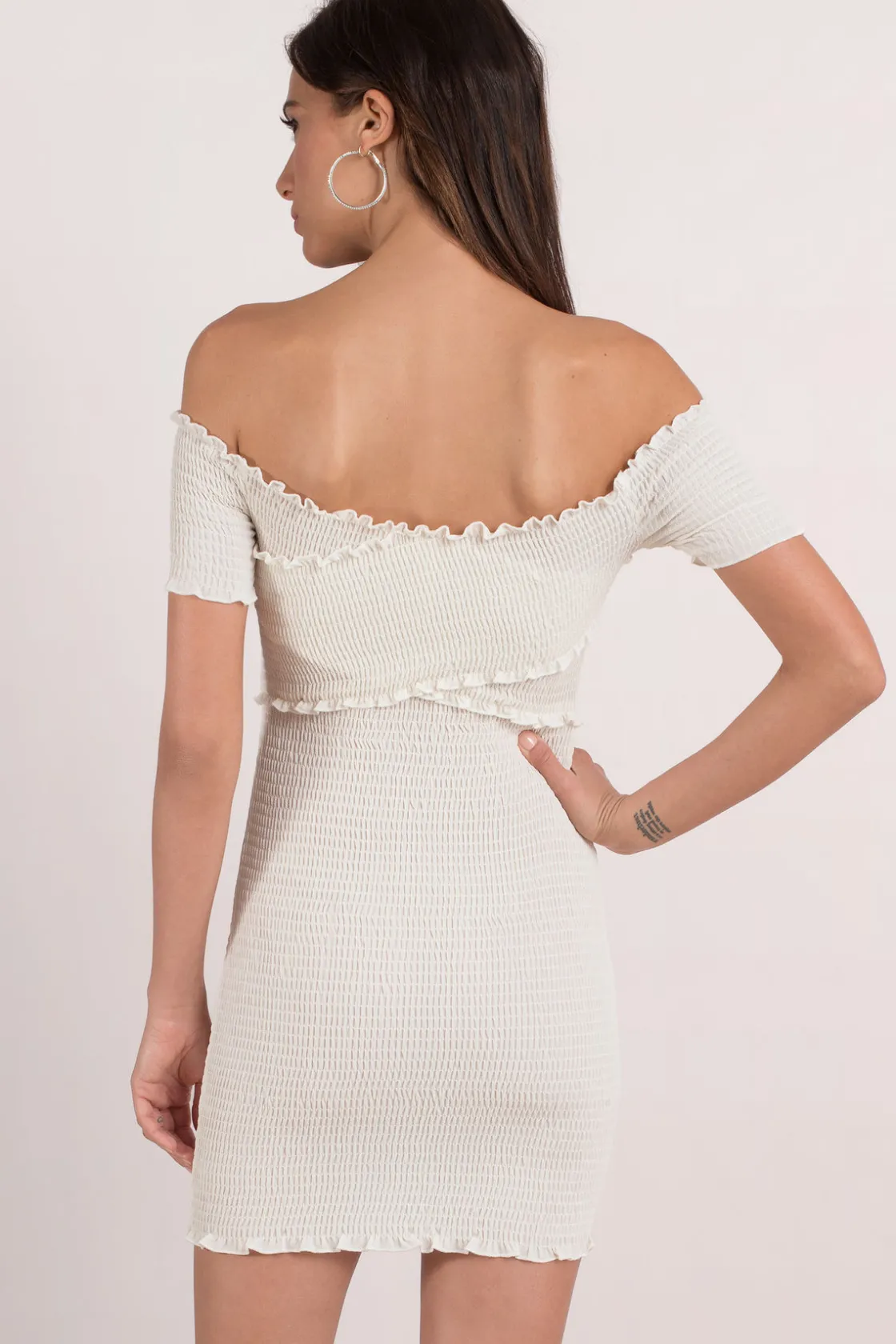 Tobi Harlow Off The Shoulder Smocked Mini Dress -
