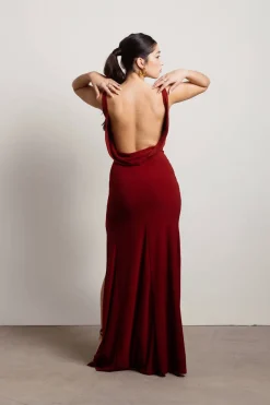 Tobi Hazelynn Cowl Neck High Slit Maxi Dress