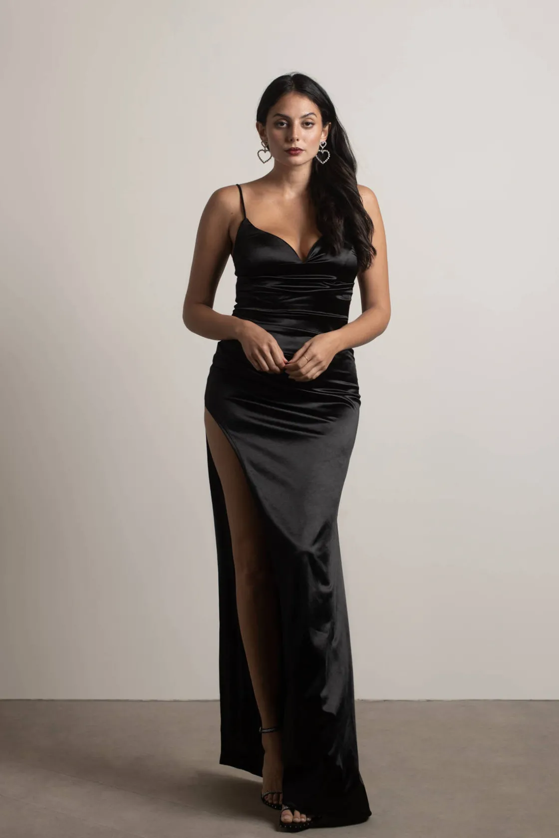 Tobi Heartbreaker Satin High Slit Maxi Dress - Hunter Green