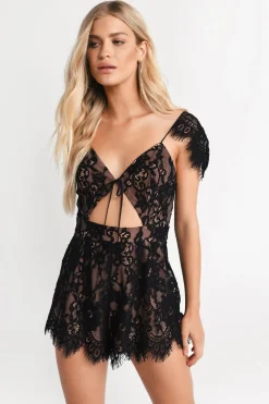 Tobi Helen Lace Romper - Black