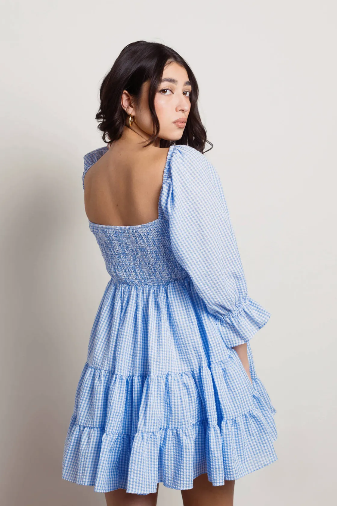 Tobi Hello There Plaid Babydoll Mini Dress -