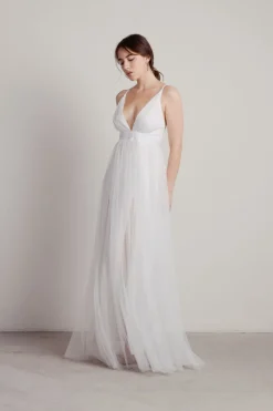 Tobi Here To Slay Plunging High Slit Maxi Dress - White