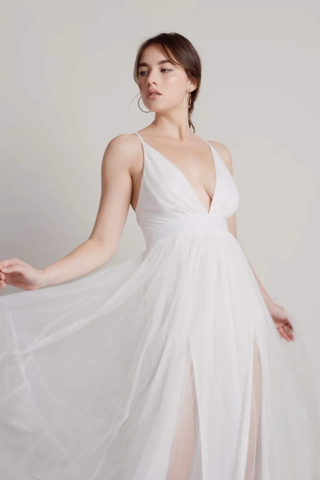 Tobi Here To Slay Plunging High Slit Maxi Dress - White