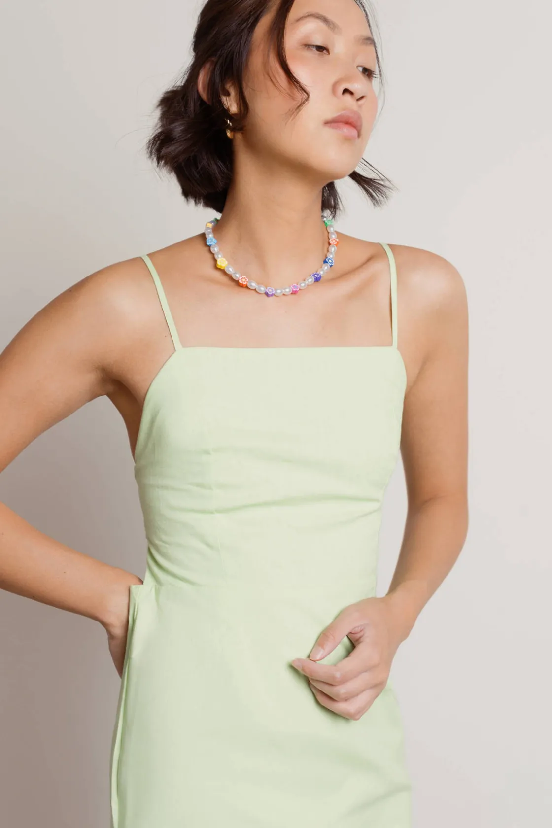 Tobi Hermione Open Back A-Line Mini Dress - Green