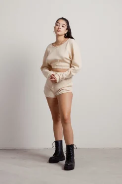 Tobi Hey There Knit Top And Short Lounge Set - Ecru