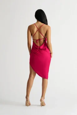 Tobi Hibiscus Cowl Neck Asymmetrical Midi Dress