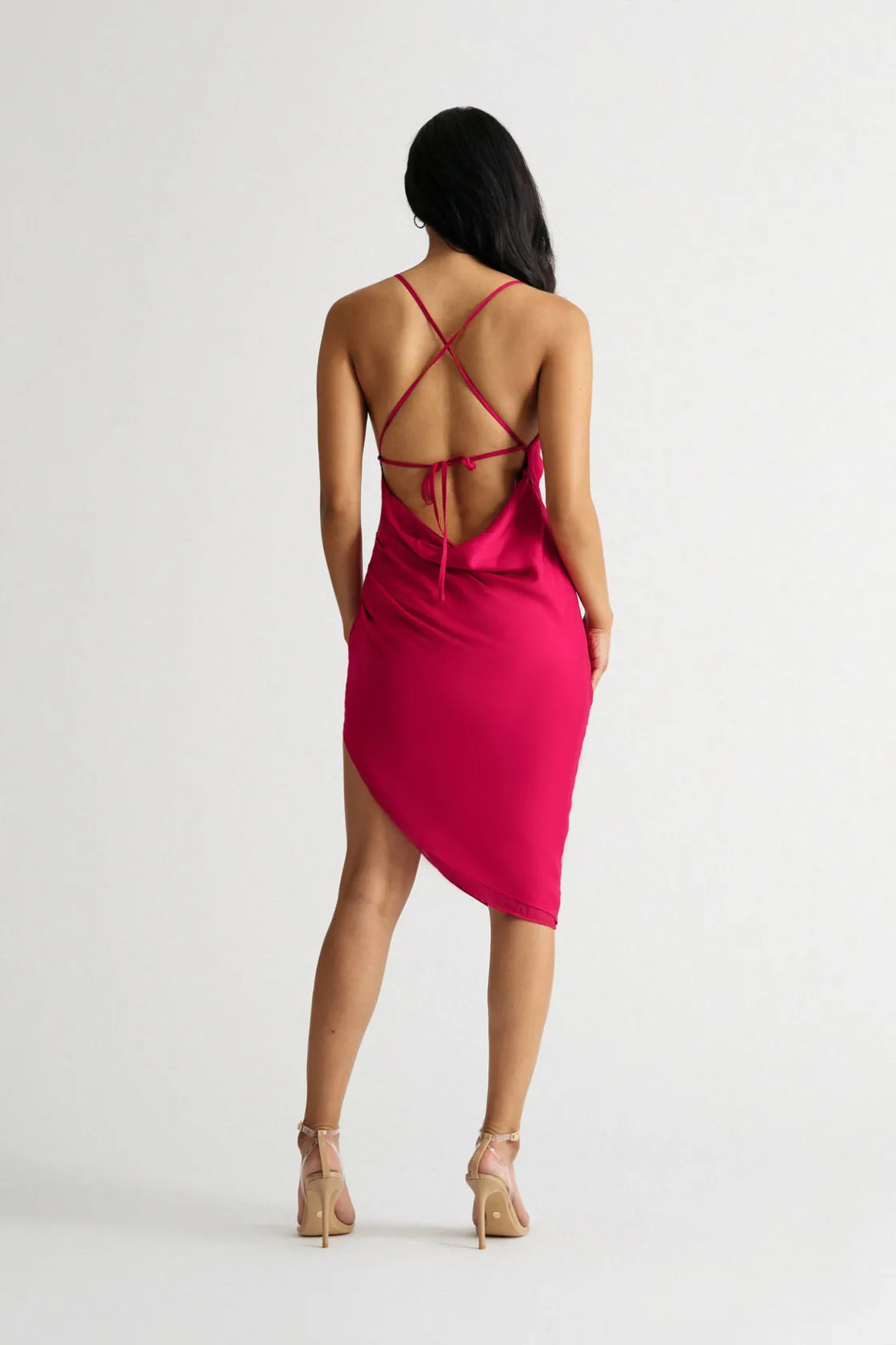 Tobi Hibiscus Cowl Neck Asymmetrical Midi Dress
