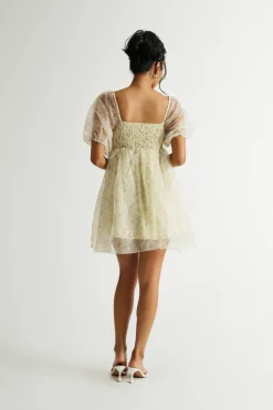 Tobi Hidden Time Floral Puff Sleeve Babydoll Mini Dress