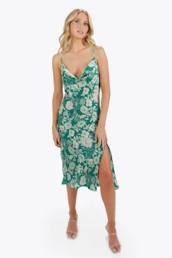Tobi Hilda Satin High Slit Midi Dress -