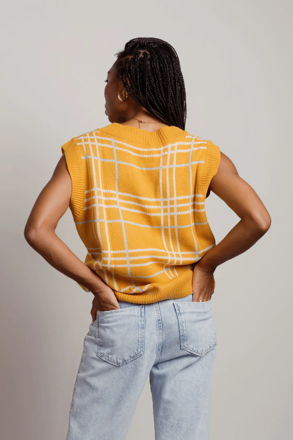 Tobi Honey Bee Plaid Sweater Vest -