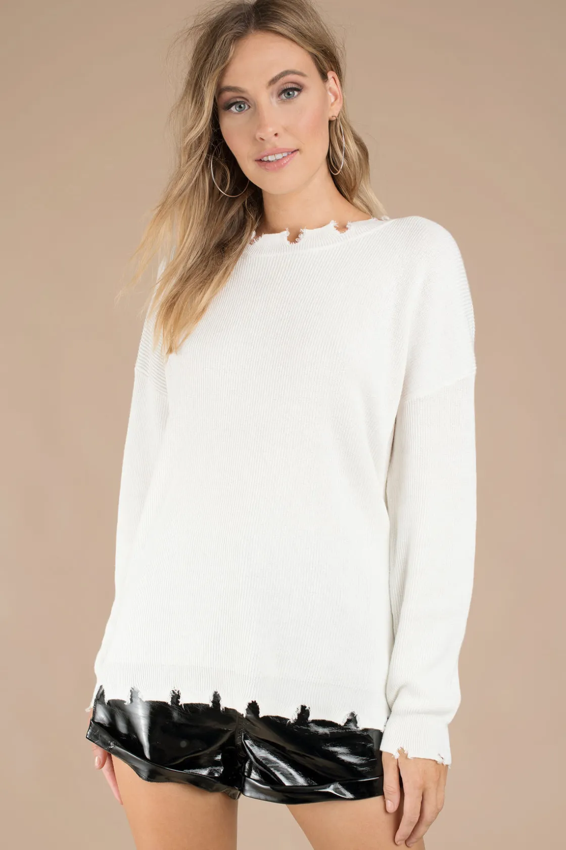 Tobi Honey Punch Sandy Distressed Sweater -