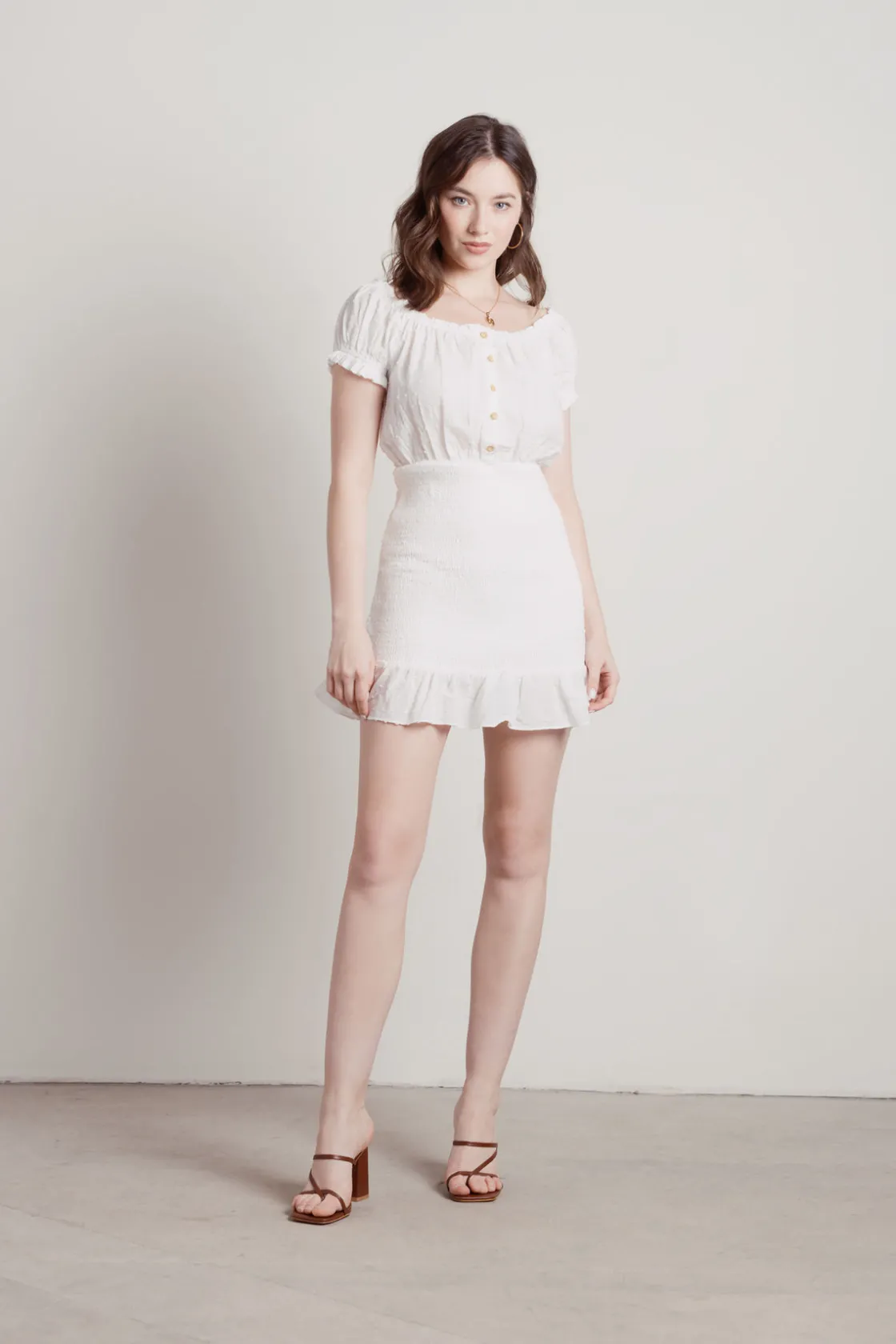 Tobi Hours Later Ruffle Smocked Mini Dress -