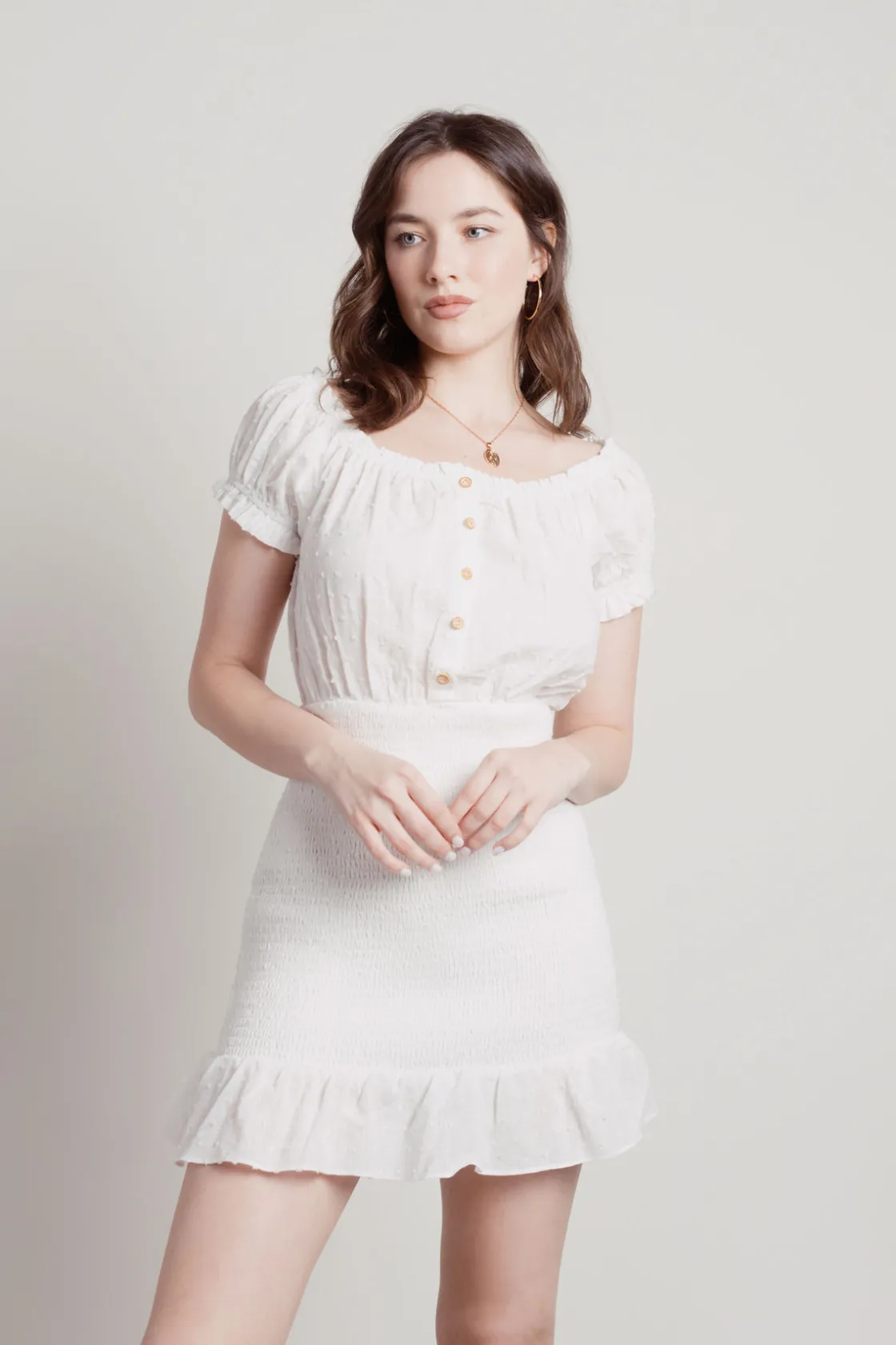 Tobi Hours Later Ruffle Smocked Mini Dress -