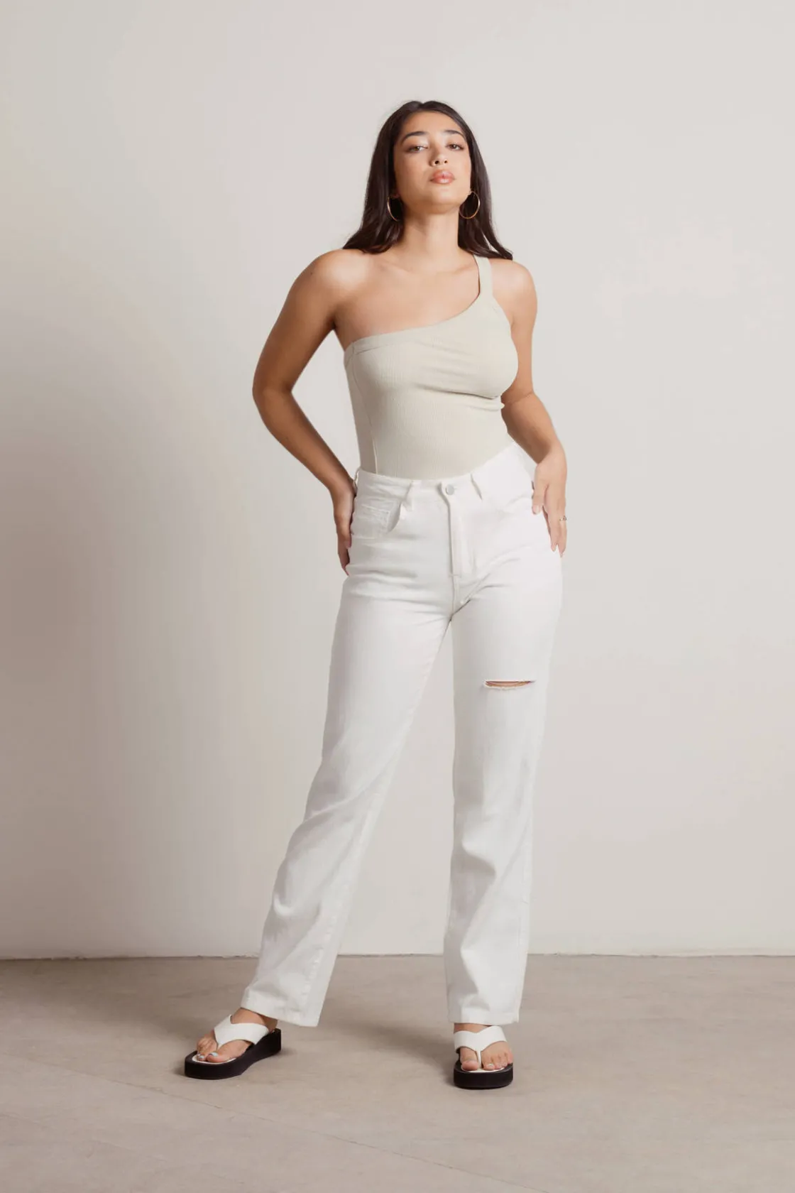 Tobi Iggy One Shoulder Top - Beige
