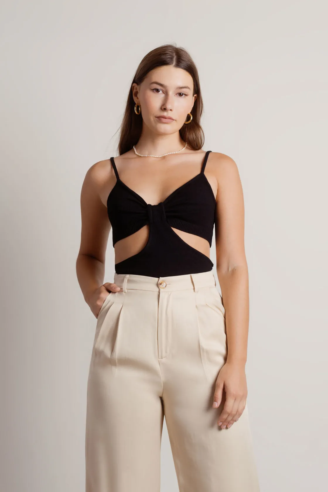 Tobi In A Mood Cutout Top - Beige