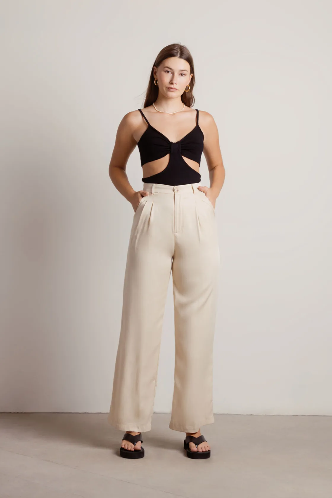 Tobi In A Mood Cutout Top - Beige