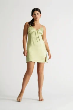 Tobi In Depth Satin Front Tie Mini Dress - Green