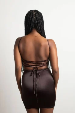 Tobi Instant Feeling Satin Open Back Mini Dress -