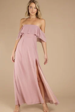 Tobi Into You Off The Shoulder High Slit Maxi Dress - Mauve