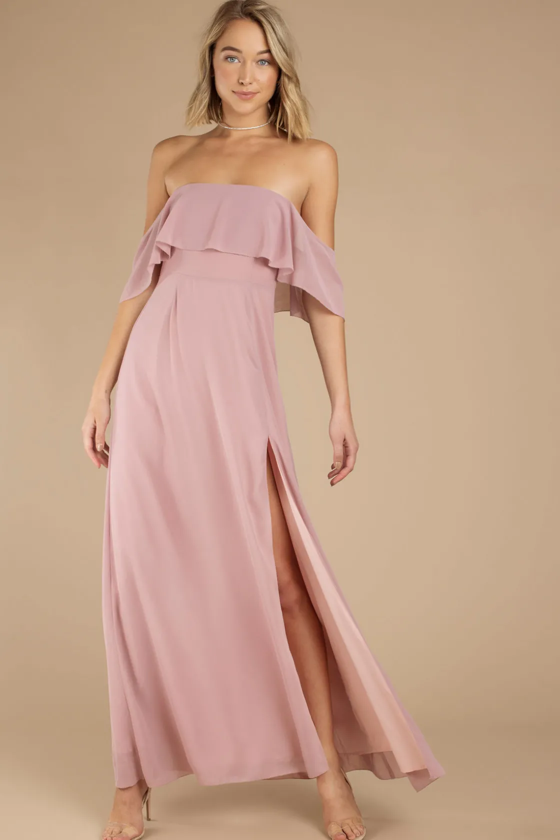 Tobi Into You Off The Shoulder High Slit Maxi Dress - Mauve