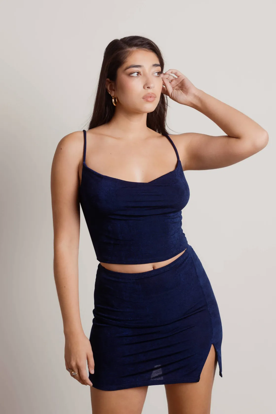 Tobi Invite Me Crop Top And Mini Skirt Set - Navy
