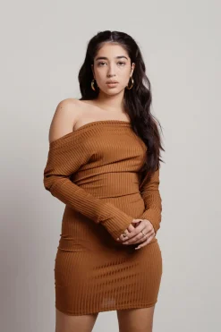 Tobi Iris Ribbed Off The Shoulder Mini Dress -