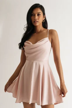 Tobi Isabelle Cowl Neck Skater Mini Dress - Blush