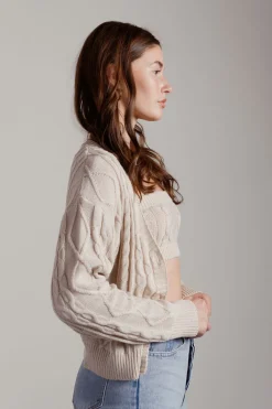 Tobi Isla Cable Knit Crop Top And Cardigan Set - Sage