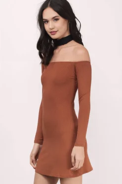 Tobi Jackie Ribbed Knit Off The Shoulder Mini Dress -