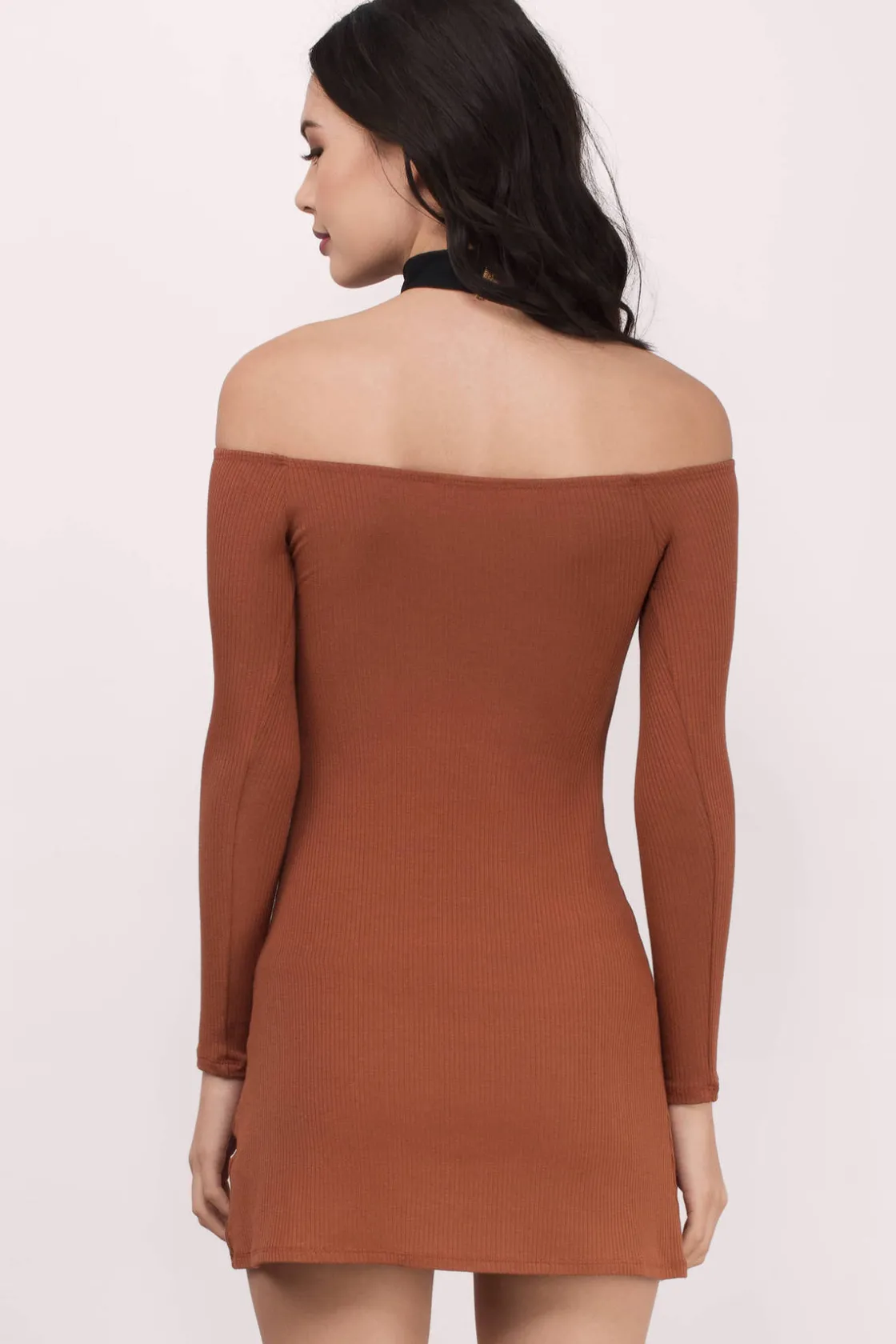Tobi Jackie Ribbed Knit Off The Shoulder Mini Dress -