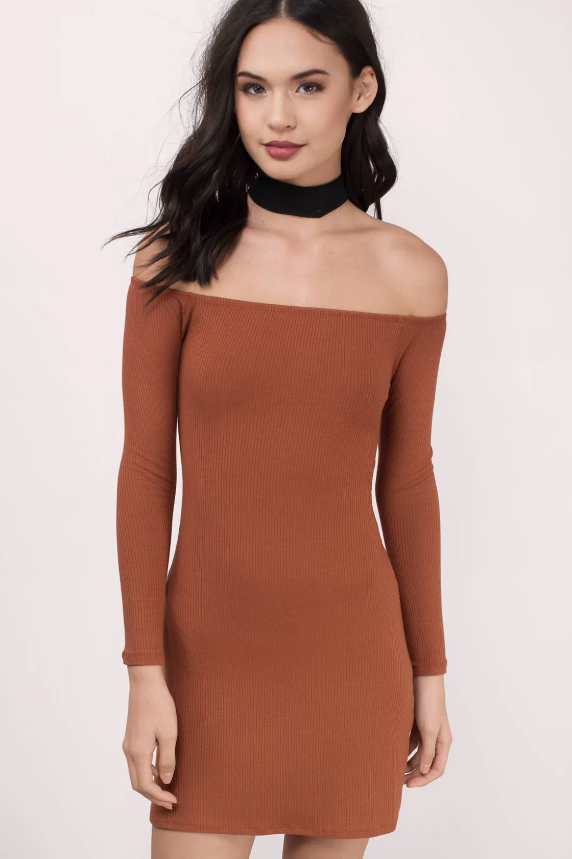 Tobi Jackie Ribbed Knit Off The Shoulder Mini Dress -
