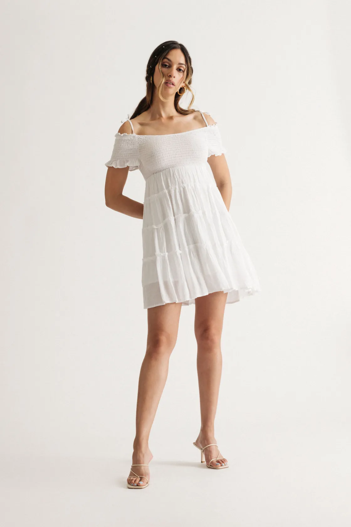 Tobi Jaida Off The Shoulder Tiered Mini Dress -