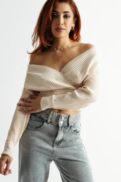 Tobi Jaida Surplice Sweater - Cream