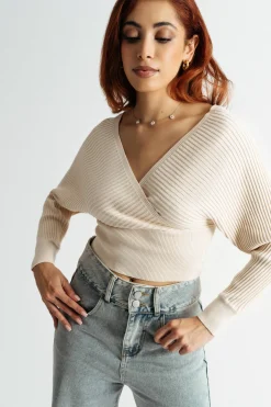 Tobi Jaida Surplice Sweater - Cream