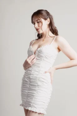 Tobi Janette Deep V Ruffled Ruched Bodycon Dress