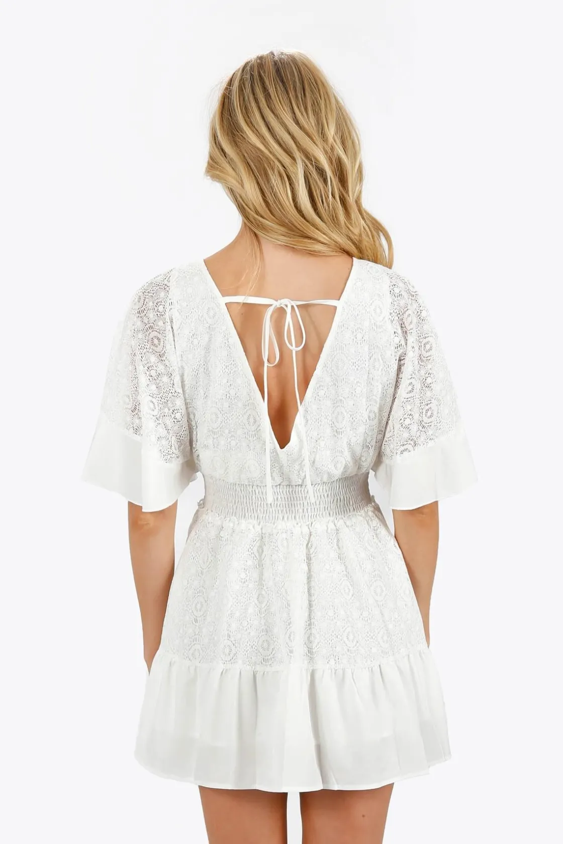 Tobi Jayanne Lace Flutter Sleeve Mini Dress -
