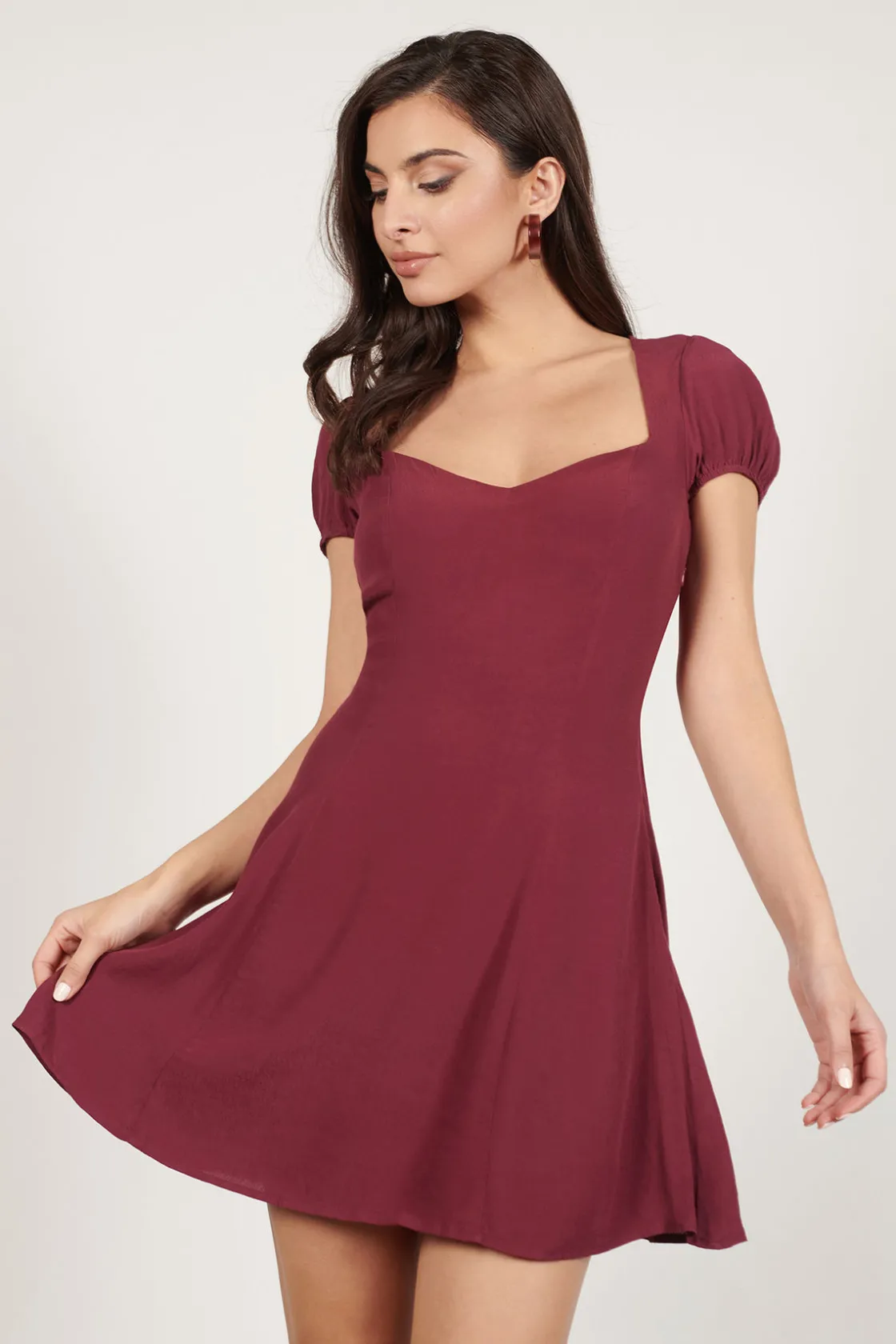 Tobi Jaycie Puff Sleeve Skater Mini Dress - Taupe