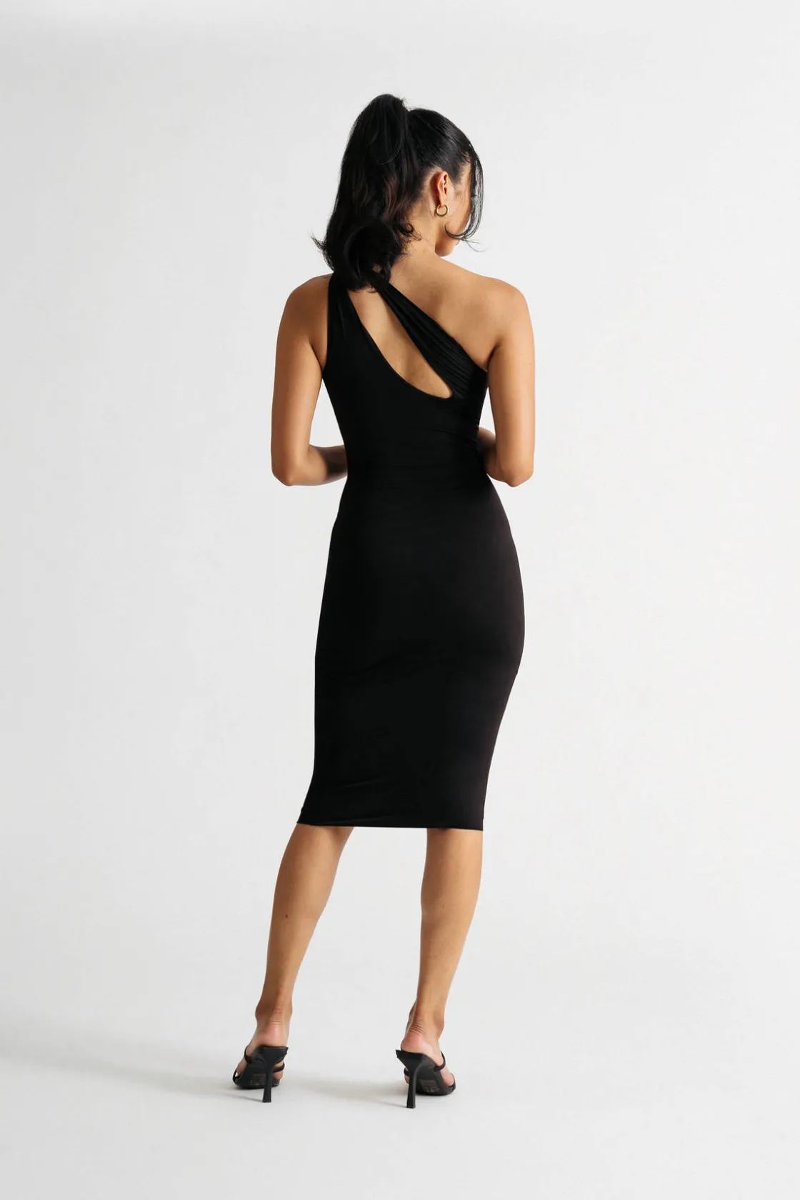Tobi Jazmine Black One Shoulder Bodycon Midi Dress
