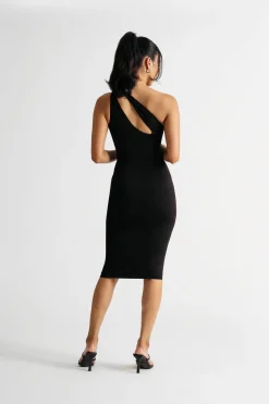 Tobi Jazmine Black One Shoulder Bodycon Midi Dress