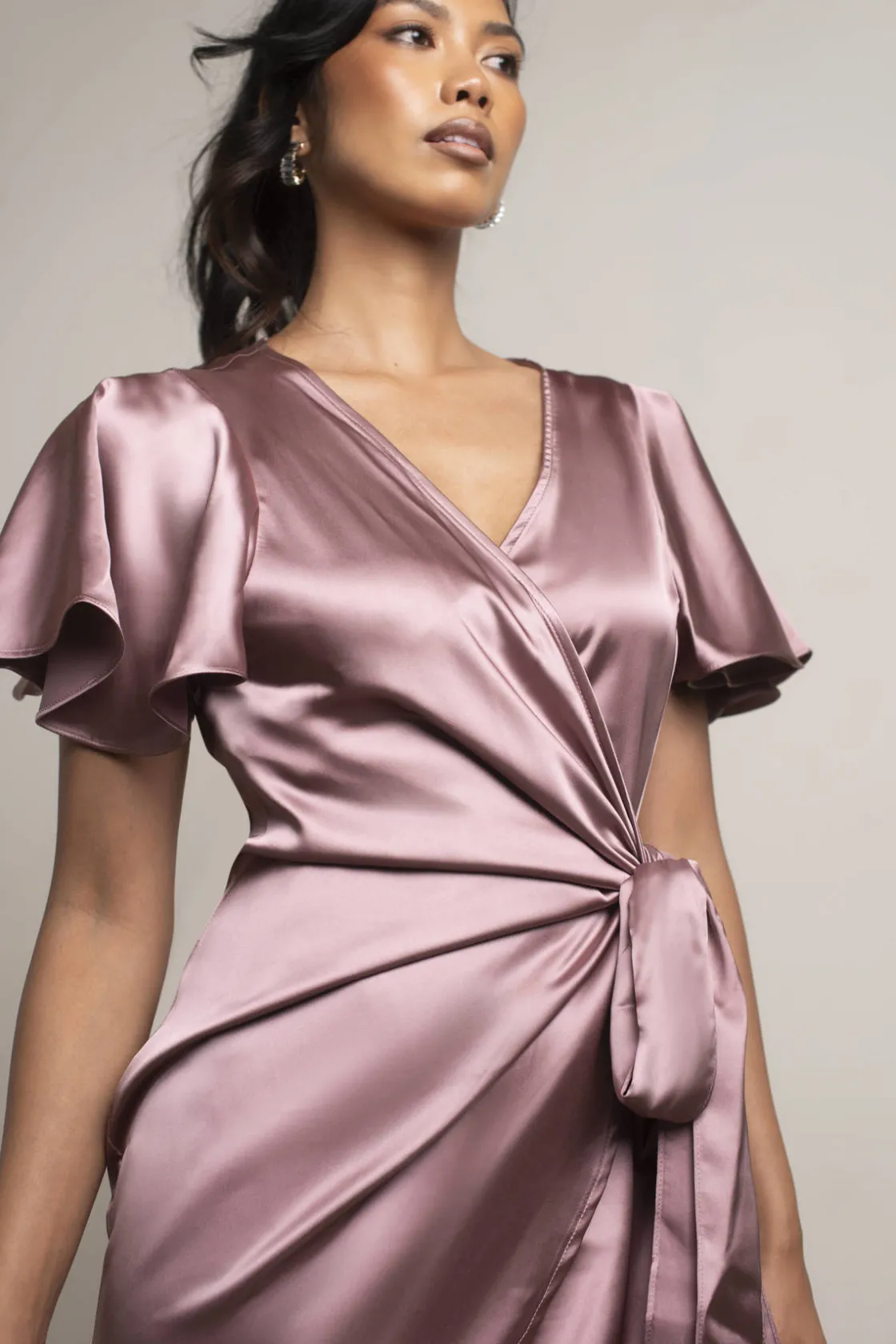 Tobi Jazmine Butterfly Sleeves Satin Wrap Dress
