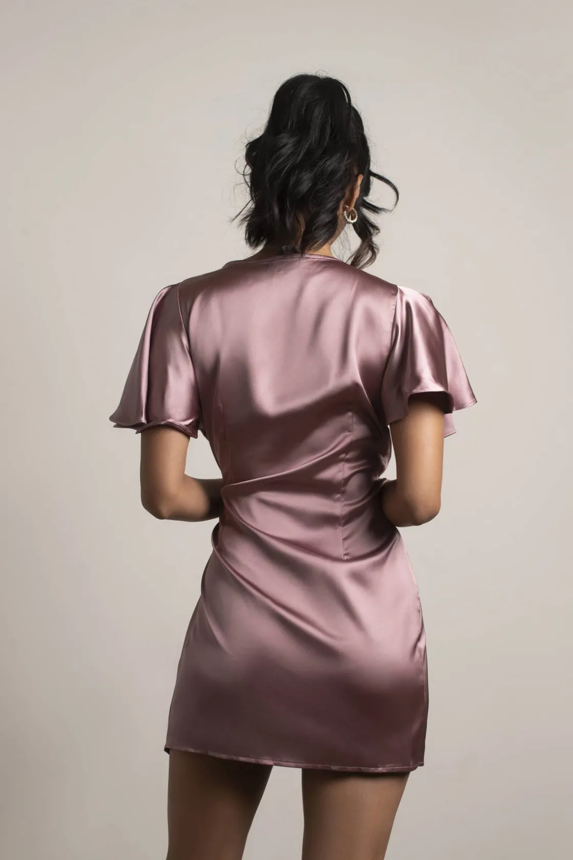 Tobi Jazmine Butterfly Sleeves Satin Wrap Dress
