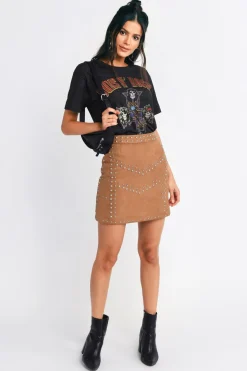 Tobi Jeannette Studded Mini Skirt - Olive