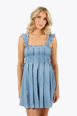 Tobi Jemille Pleated Babydoll Mini Dress - Misty Blue